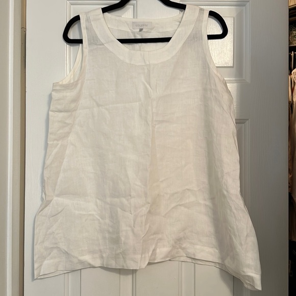 Escandar 100% linen sleeveless white Lagenlook top button detail size 0 - Picture 1 of 5